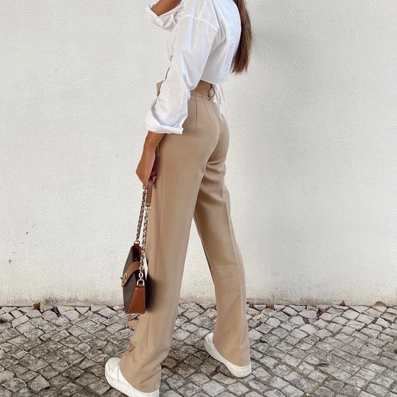 Zara straight leg trouser pants tan - Picture 3 of 11